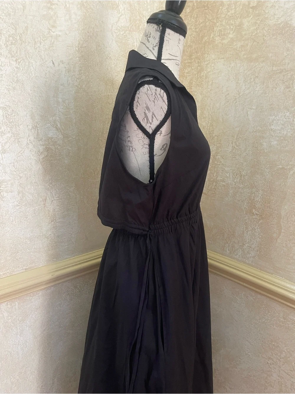 NWT Calvin Klein Black Cotton Midi Shirt Dress Size 8 Open Back Poplin Utility - Picture 4 of 13